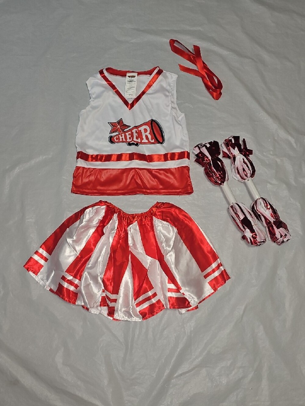 Cheer Leader Kids Costume - Red and White with Pom Poms Girls Medium 8-10 New